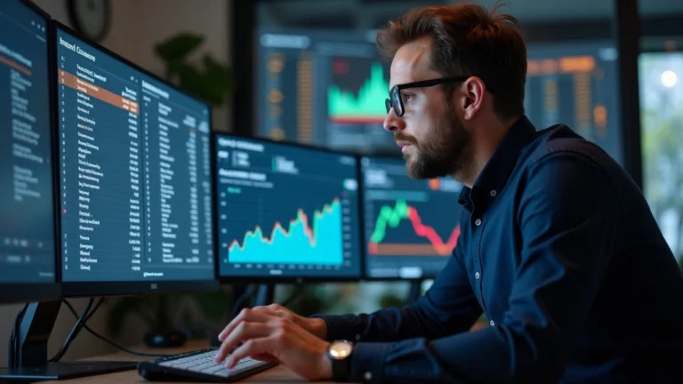 European trader at a desk reviews a regulator registry on screen, highlighting 14 licensed exchanges.