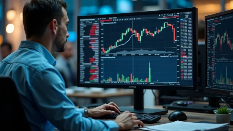 Professional trader at a clean newsroom desk, monitor shows $3B RWA open interest with HIP-3 charts.