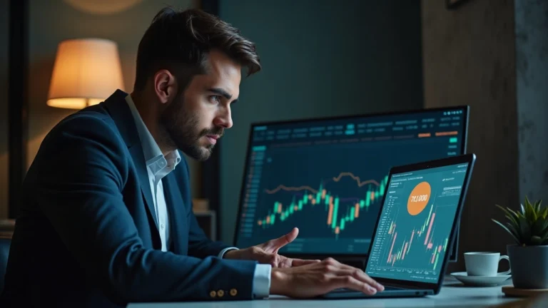 Financial analyst at a desk reviews a laptop displaying 1,000 BTC and a $66.7M MARA treasury expansion.