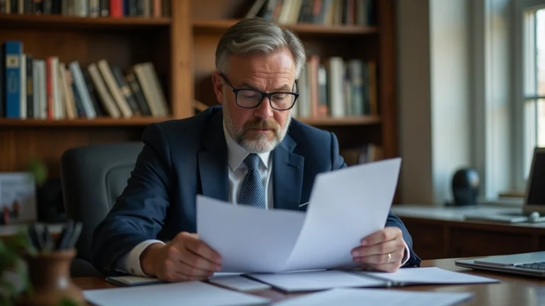 Editorial portrait of suited regulator reviewing a stablecoin reserve rules document, highlighting reserves and redemption.