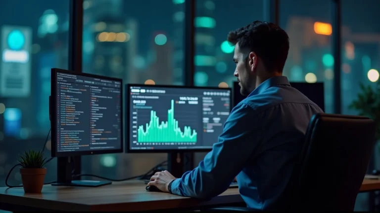 Editorial shot of a financial analyst at a desk with monitors displaying stablecoin netflows and supply, signaling liquidity returning to venues