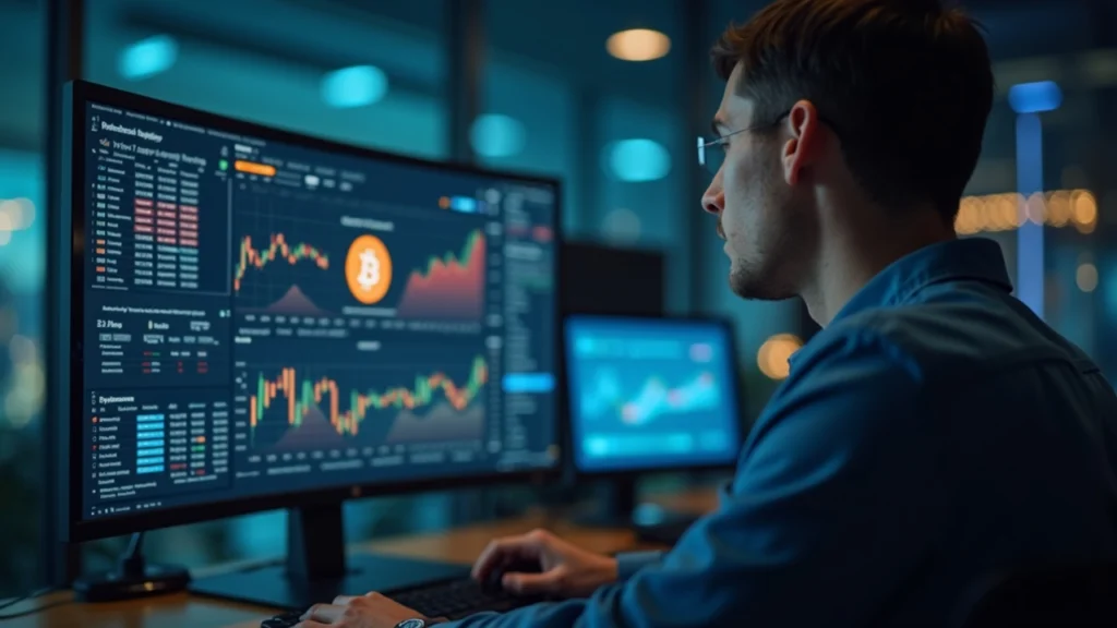 Editorial portrait of a newsroom analyst viewing a monitor with Bitcoin, Sui, and Hashi infrastructure diagrams for BTC DeFi.