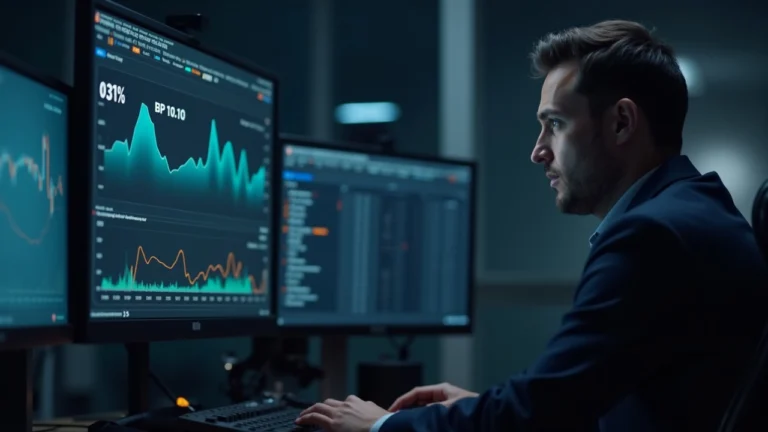 Analyst at a newsroom desk monitors 0.31% BIP-110 signaling with a Bitcoin graphic on screen.