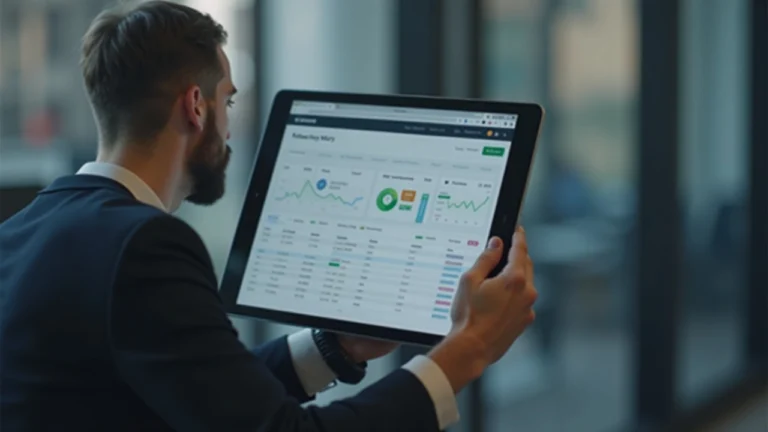 Fintech analyst viewing JTRSY and JAAA tokenized treasuries on a tablet via Ground onchain API in a modern office.