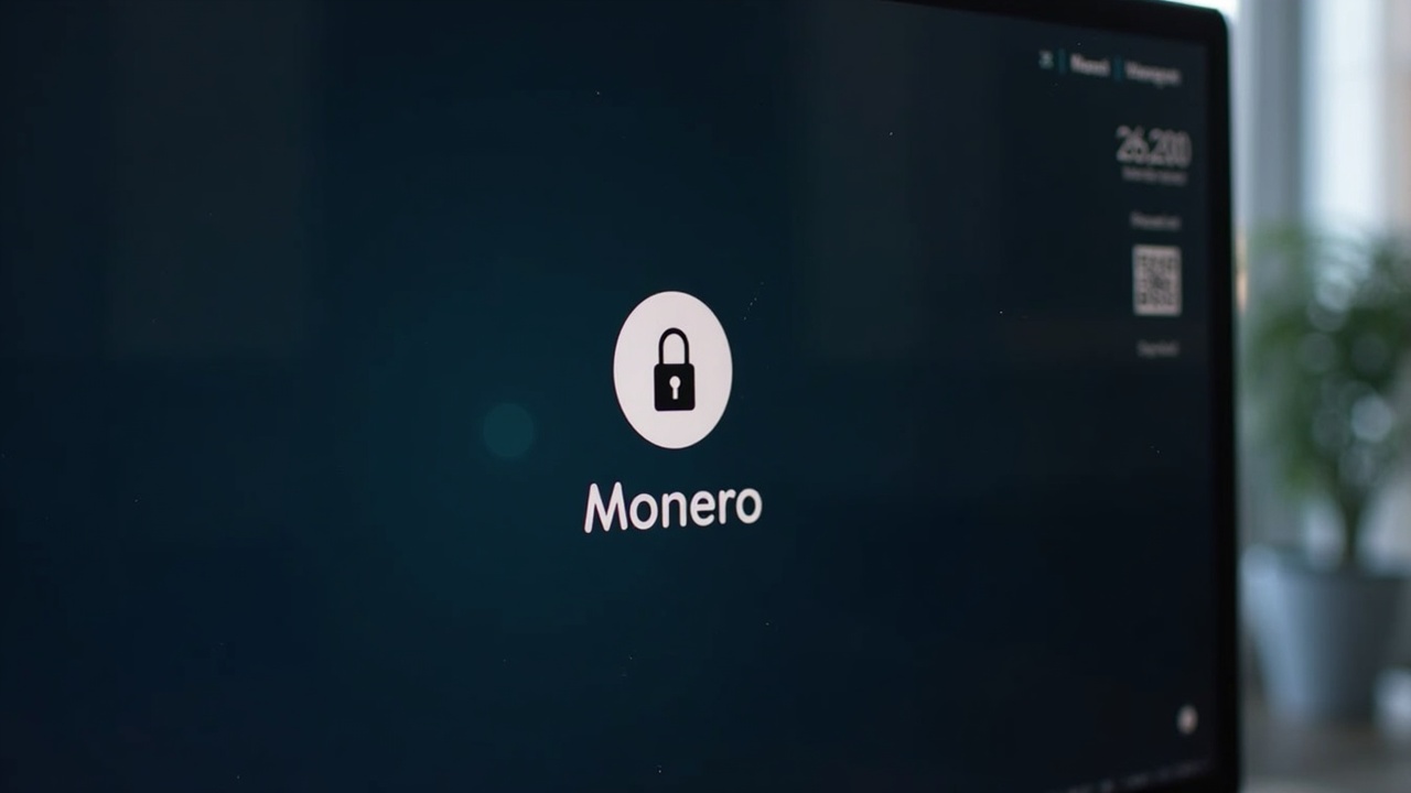 Monero wallet UI displayed on a monitor with a padlock and a QR code, symbolizing security fixes and stable interface
