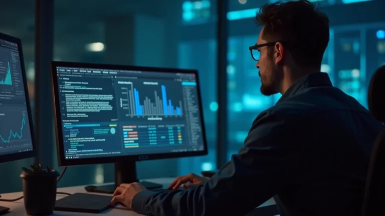 Analyst at a desk monitors a real-time threat dashboard with on-chain activity indicators and a subtle Stellar motif.