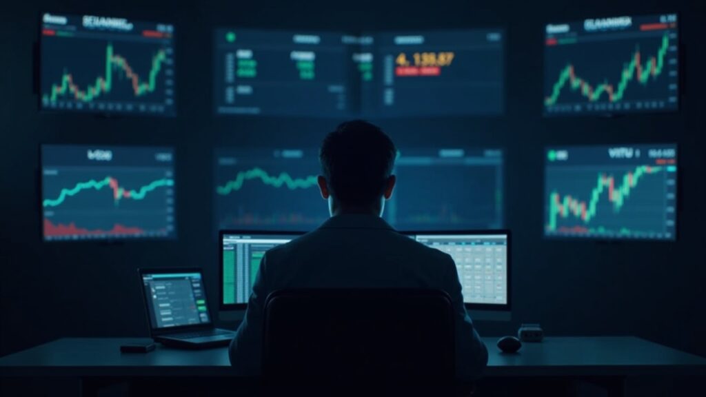 Trader at desk with screens showing Canton Network and USDCx, representing an on-chain U.S. Treasuries trade.