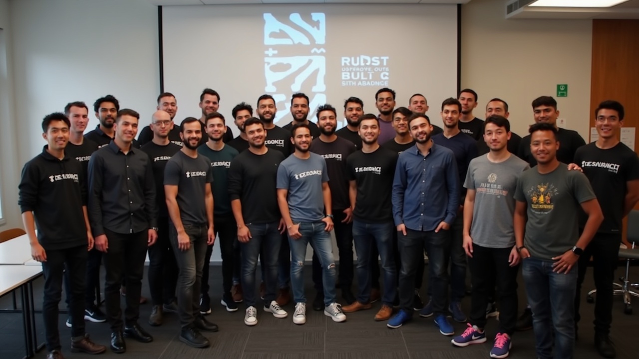 Editorial photo of a diverse group of Tezos artists and builders at TezCon, a community-built in-person meetup.