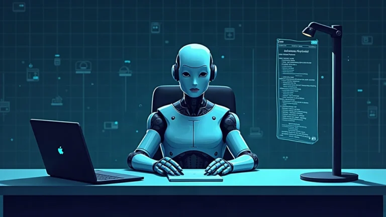 Central AI agent at a desk with a digital ledger in the background, illustrating on-chain payments via the x402 protocol.