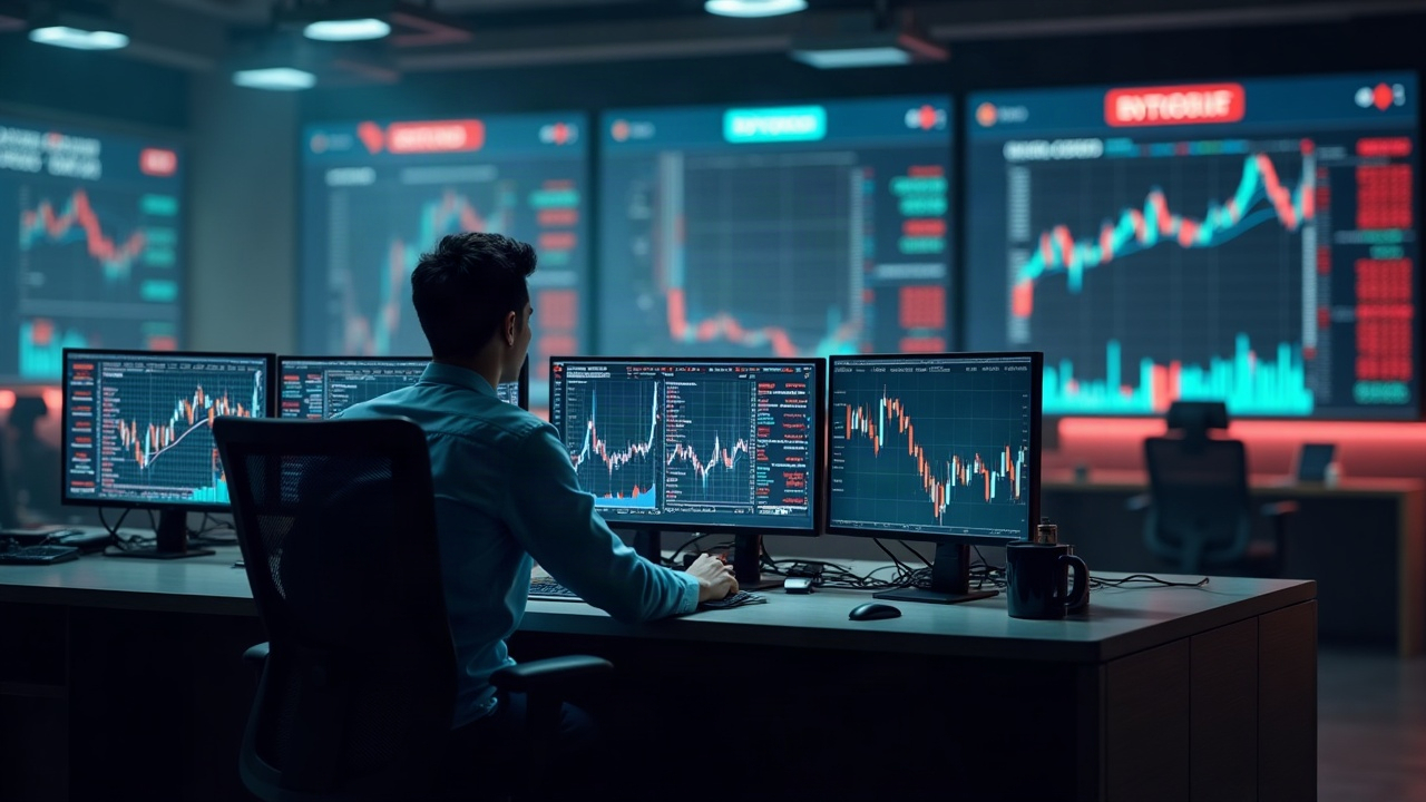 Trader at a desk with Bybit branding, two monitors showing OpenAIUSDT, SHEINUSDT and ANTHROPICUSDT tickers in a newsroom