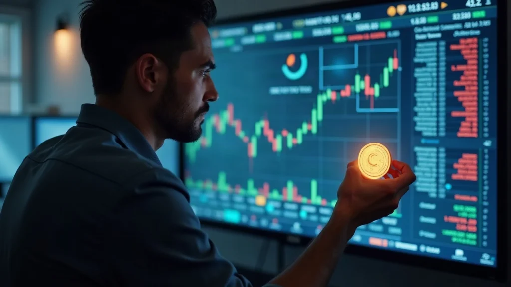 Editorial portrait of professional investor reviewing screen of tokenized U.S. stocks on Base with Centrifuge integration.