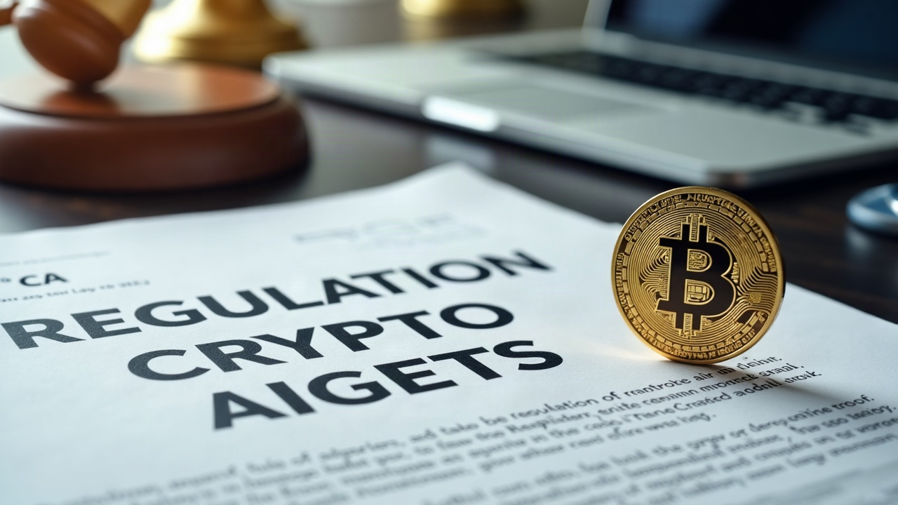 Editorial desk scene showing a law document, a digital asset icon, and an SEC seal, signaling crypto asset regulation.