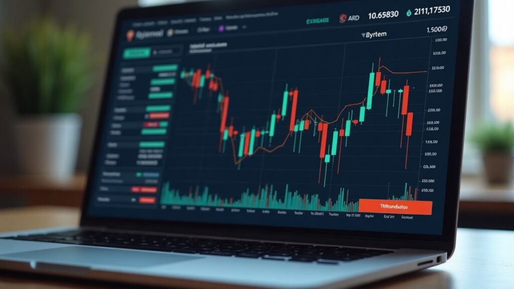 Editorial desk scene with laptop showing Ethereum and Bitcoin Ordinals icons and a rising RH Machines mint volume chart