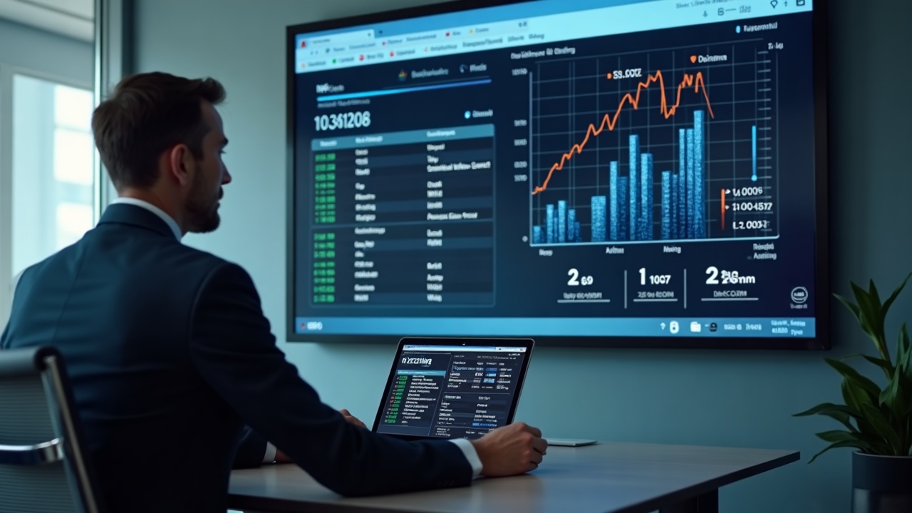 Executive in a modern boardroom reviews a monitor showing XRP Ledger tokenized assets flow labeled Ripple, Zilo, Licuido.