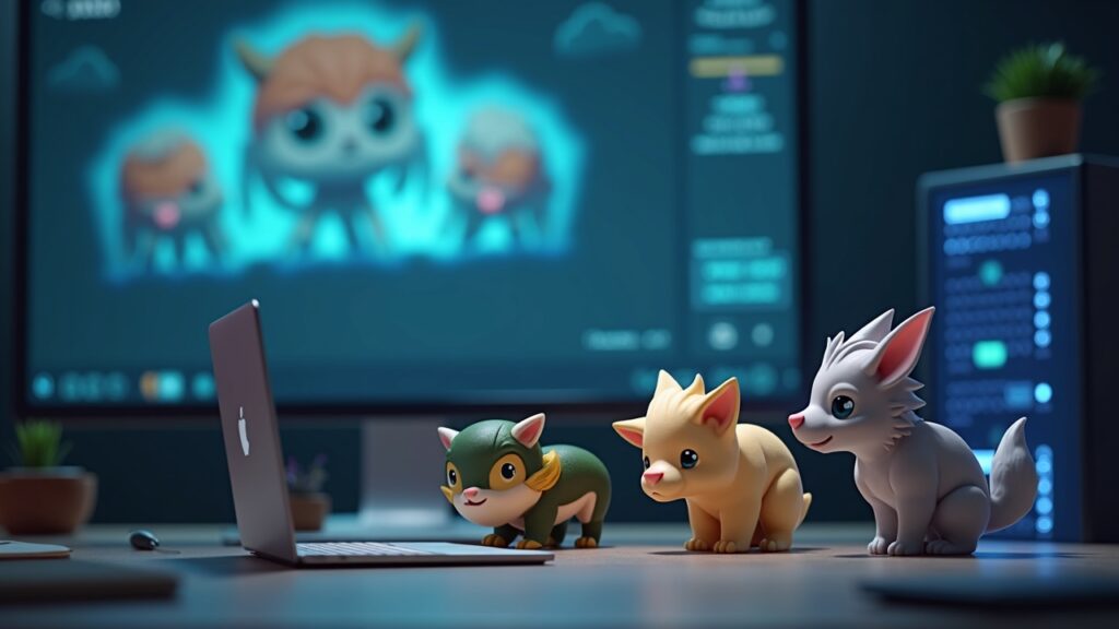 Editorial shot of Solana mainnet activation for Critters Quest, NFT creatures on a clean newsroom desk with subtle server imagery.