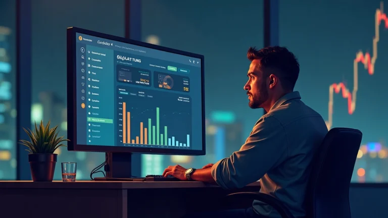 Editorial desk portrait of a person at a computer displaying the Ordinals Wallet dashboard, showing a TAP DMT-NAT sweep.