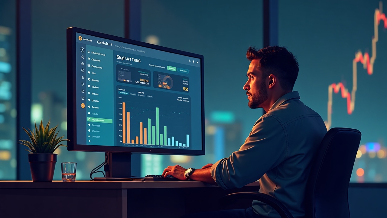 Editorial desk portrait of a person at a computer displaying the Ordinals Wallet dashboard, showing a TAP DMT-NAT sweep.