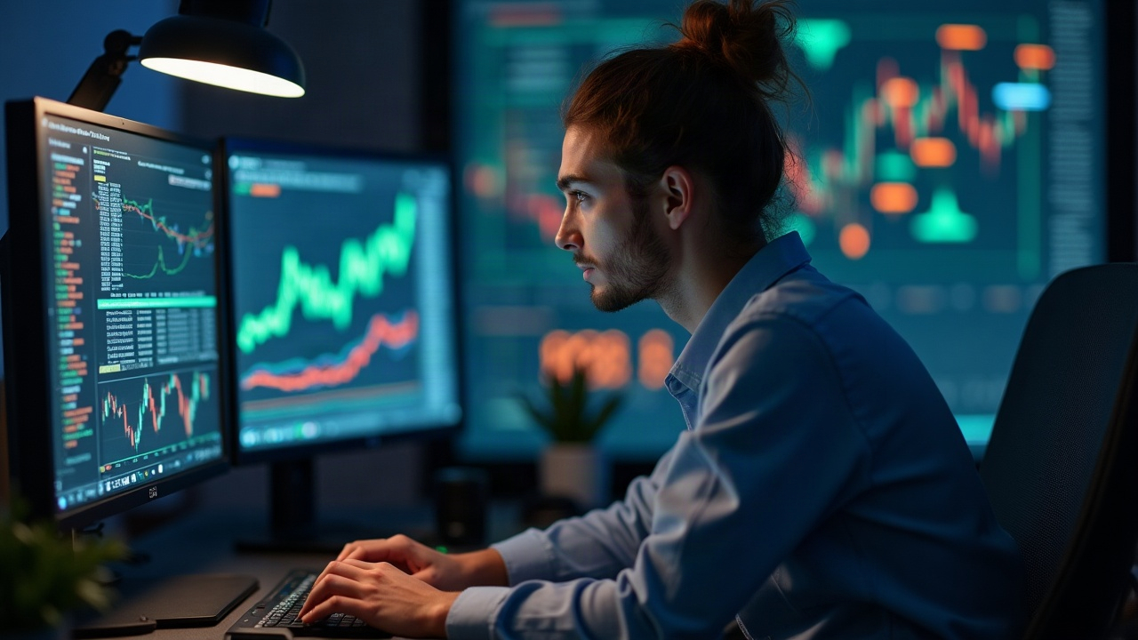 Analyst at a desk reviewing a monitor showing TAP DMT-NAT Ordinals bulk sweeps and BTC symbols.