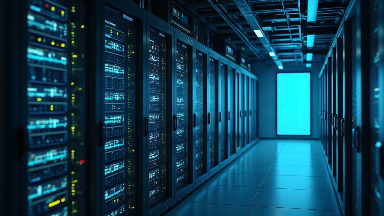 Data center gateway labeled Bifrost with server racks and monitors showing AI request routing and privacy controls.