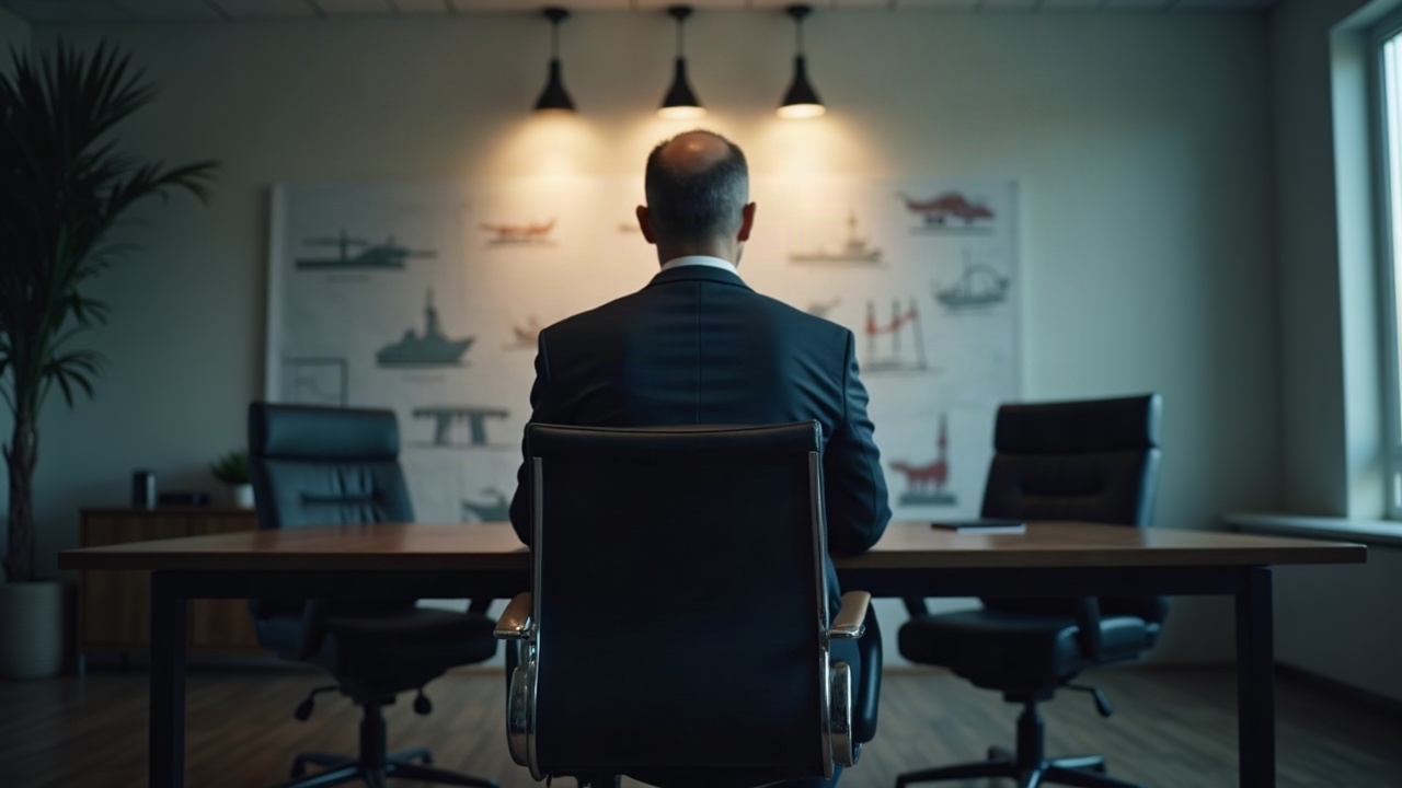 Editorial portrait of a suited executive at a minimalist desk, with SEC and CFTC silhouettes in the background.