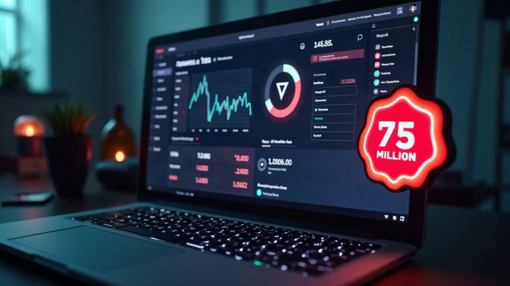 Desk scene with a paused Cronos dashboard on screen, bold TONIC icon, and a red warning badge for a $75M exploit.