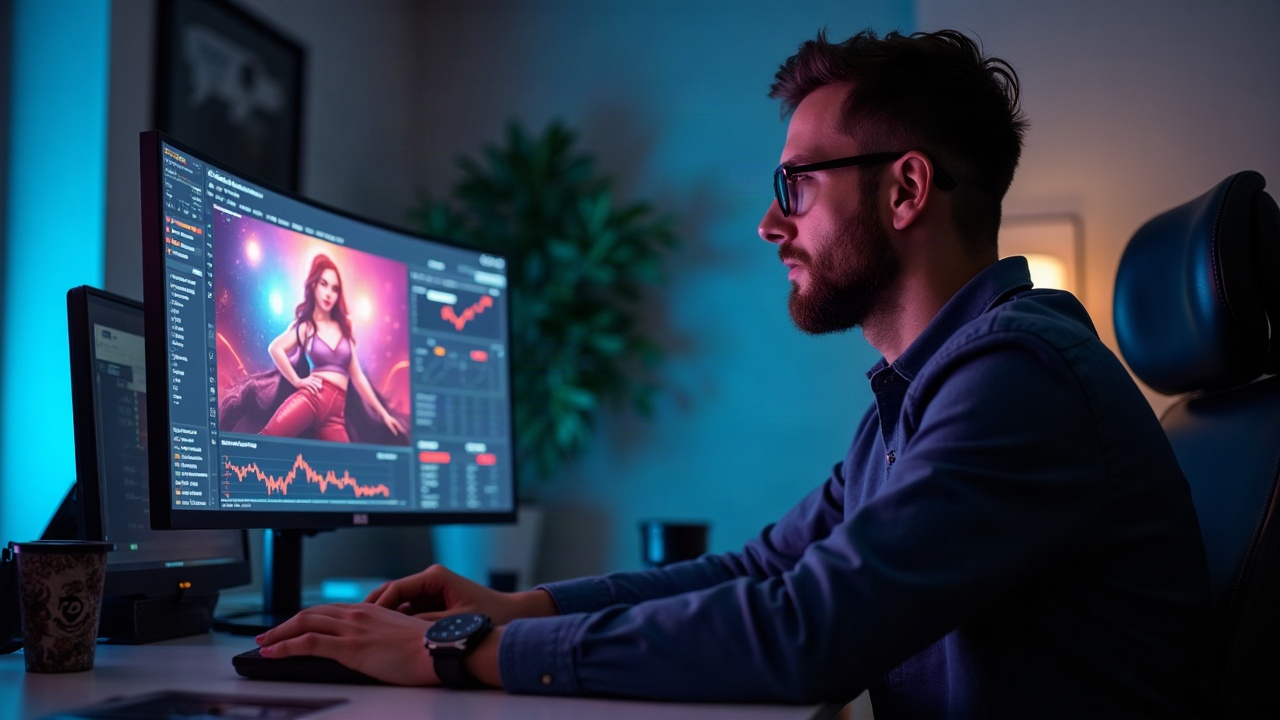 Analyst at desk with monitor showing CryptoPunks art and market data highlighting a 416% weekly spike and GameSquare deal.