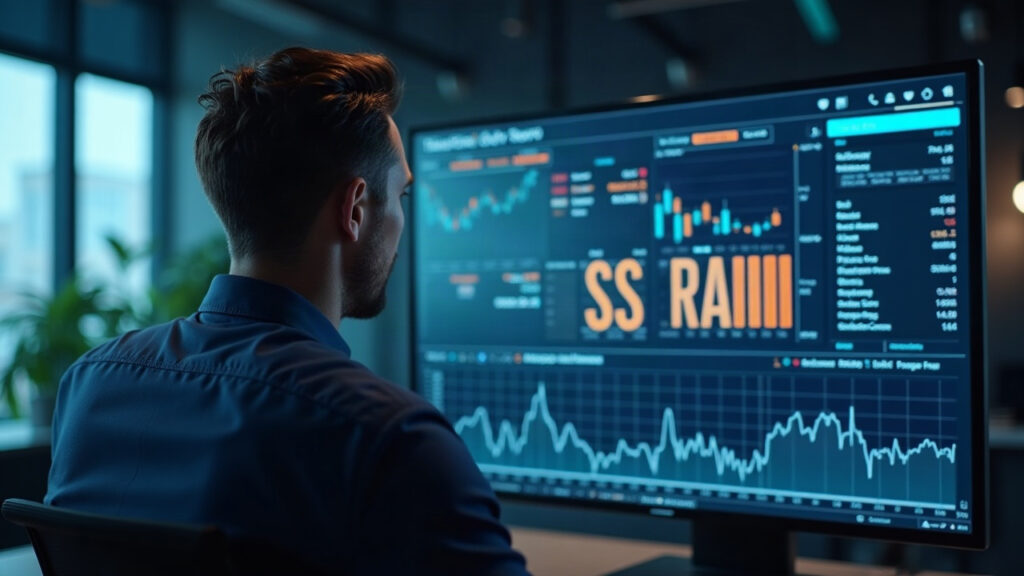 Editorial newsroom portrait of a broker-dealer with a screen displaying tokenized securities linked to Fund/SERV rails.