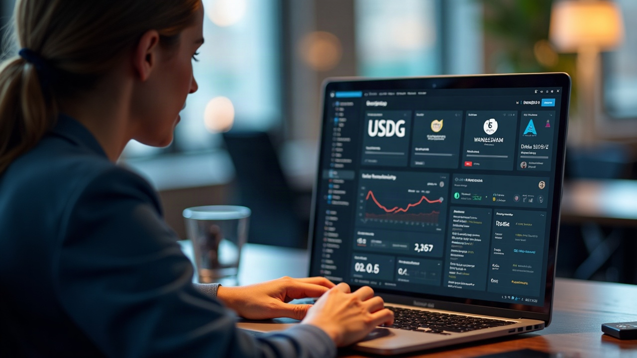 Professional editorial desk view of a laptop dashboard showing U-USDG, PancakeSwap V3, and Robinhood Chain logos.