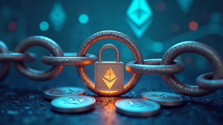 Cross-chain bridge with a broken lock, AGIX and WMTx tokens, Ethereum and Cardano symbols, and a security analyst observing.