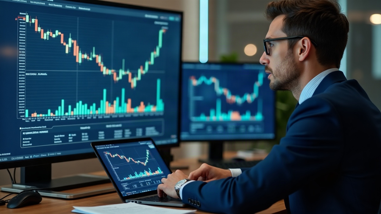 Analyst reviews tokenized U.S. stocks on a permissioned blockchain in a newsroom, SEC seal visible.