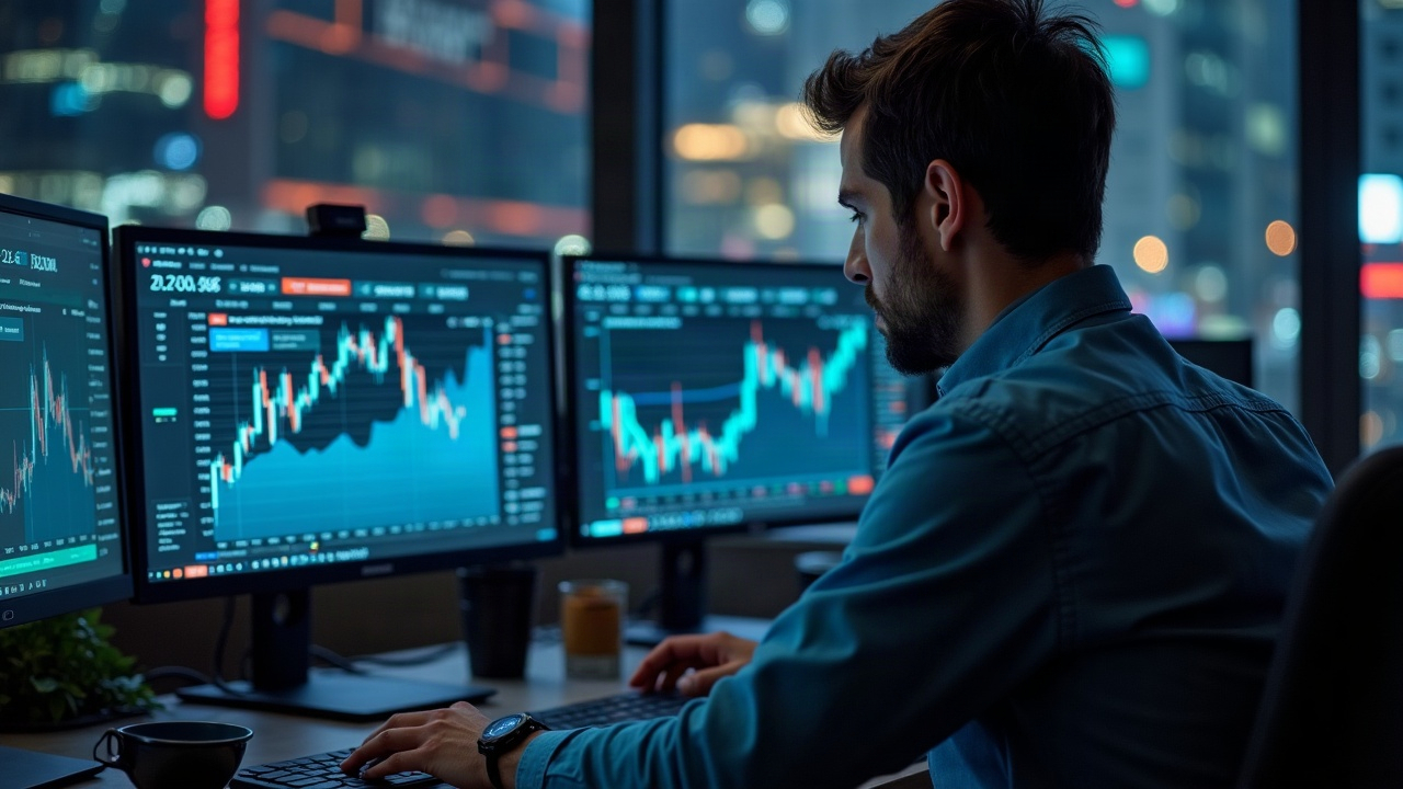 Editorial portrait of a financial analyst at a desk viewing zkSNARKs auction results and a ZEC price tag