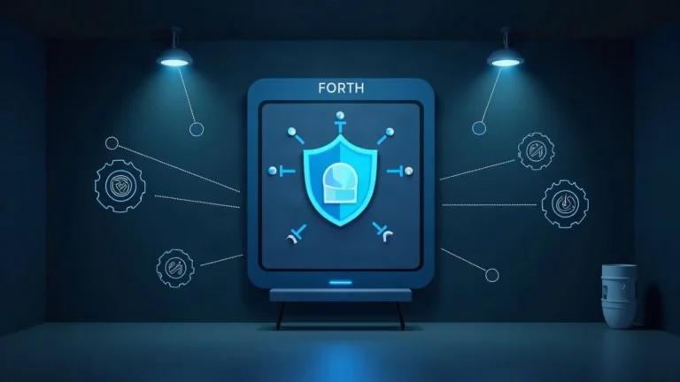 Editorial image showing Forth privacy-first AI gateway connecting multiple models, shield icon and RENDER token.