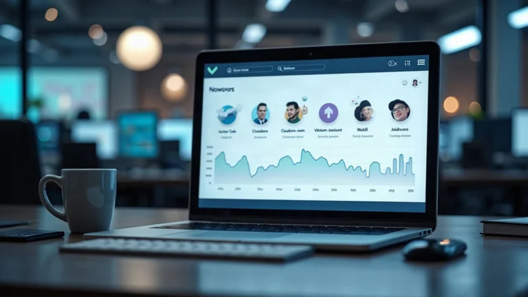 Newsroom desk with IO Intelligence dashboard displaying open-source AI model icons in a neutral, professional setting.