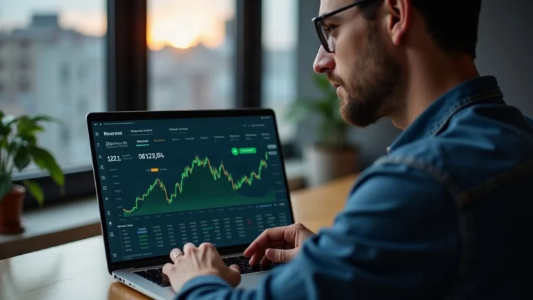 Crypto analyst monitors Robinhood Chain DEX trading UI on laptop amid 24h volume surge.