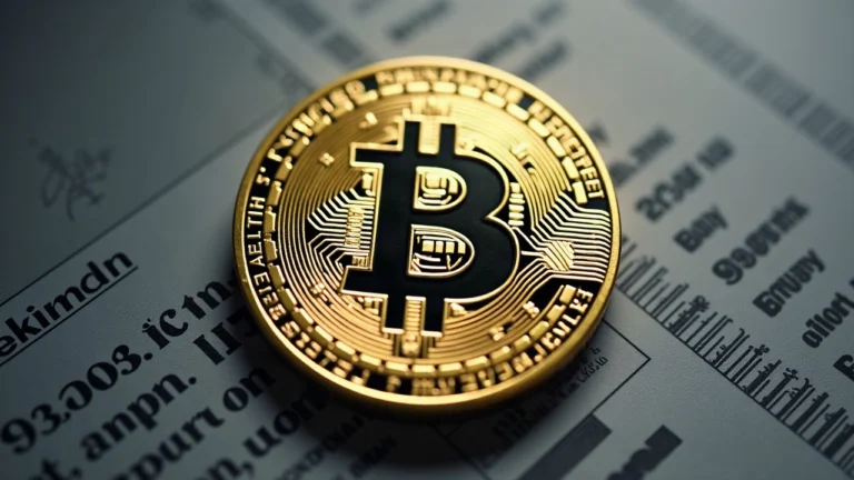 Editorial image showing a Bitcoin coin with a shield overlay and subtle Ordinals inscriptions against a neutral newsroom backdrop.