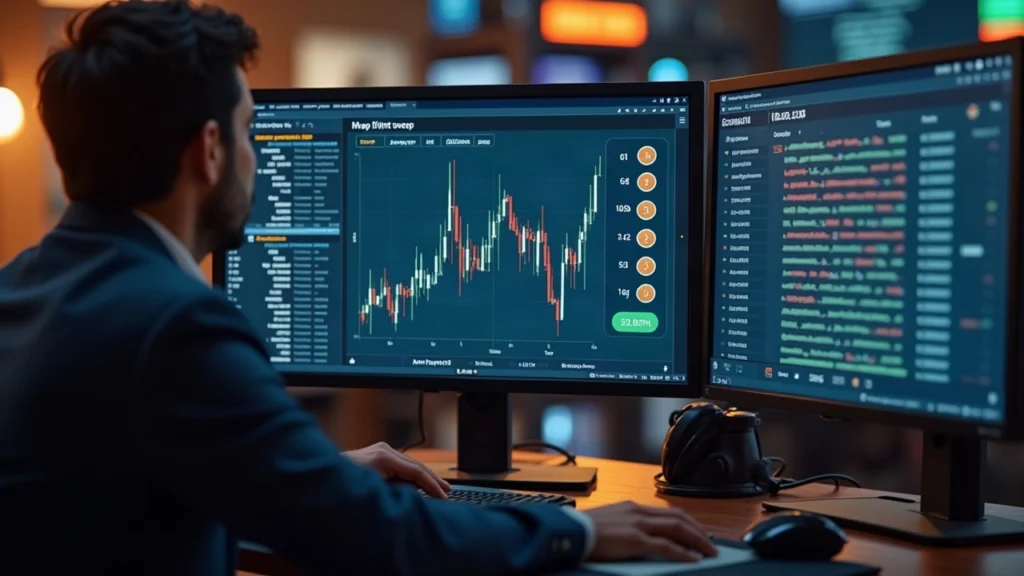 Editor reviews monitor showing TAP DMT-NAT on-chain sweep with ledger charts and token icons.