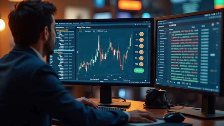 Editor reviews monitor showing TAP DMT-NAT on-chain sweep with ledger charts and token icons.
