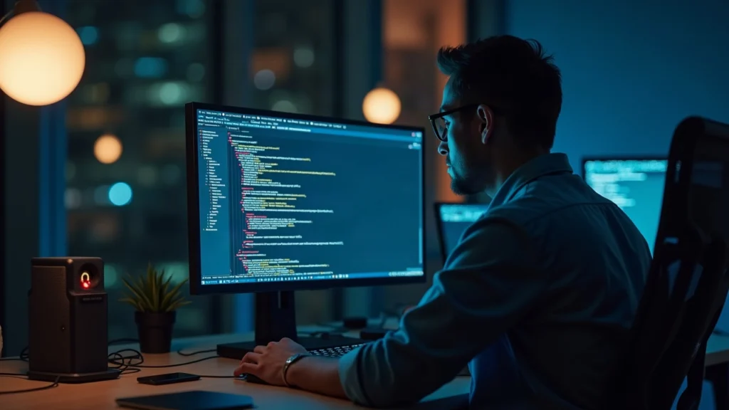 Cybersecurity analyst monitors code as a crypto address is highlighted and replaced on screen.